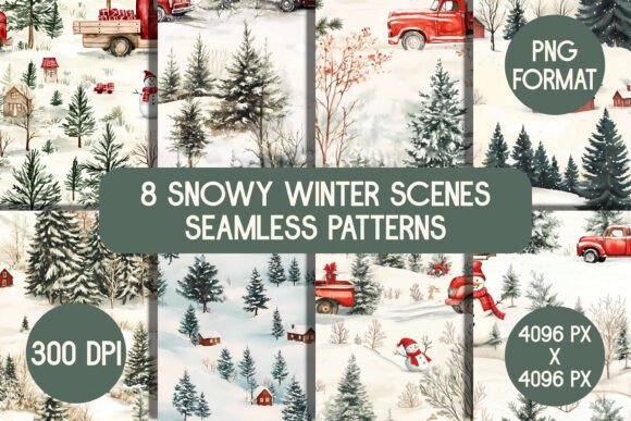 8 Snowy Country Winter Seamless Patterns: A Creative Resource for Designers and Crafters