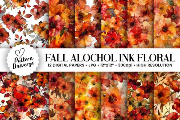 Autumn Alcohol Ink Flower Patterns for Creatives