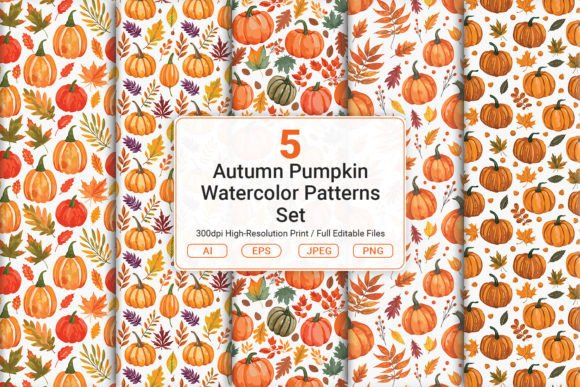 Autumn Pumpkin Watercolor Patterns Set: A Creative Resource for Seasonal Design
