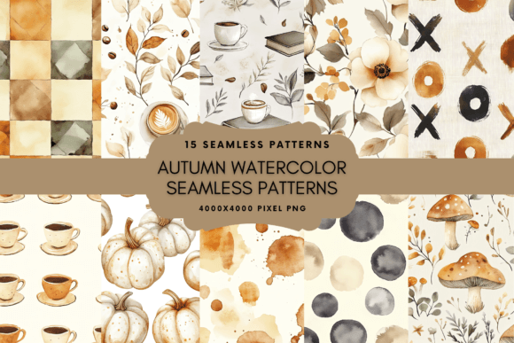 Autumn Watercolor Seamless Patterns
