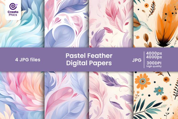 Pastel Feather Patterns Digital Papers