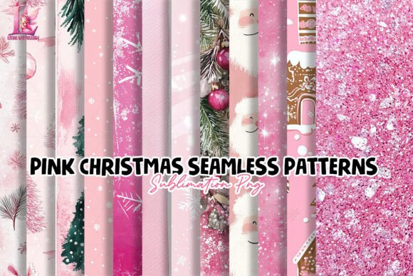 Pink Christmas Seamless Patterns Clipart: High-Res Digital Assets