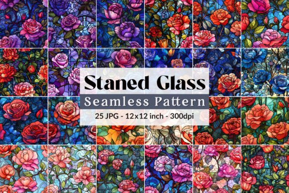 Rose Stained Glass Seamless Patterns: Elevating Digital Design with Timeless Artistry