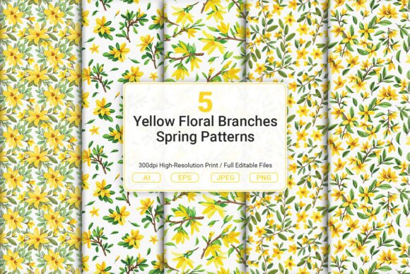Yellow Floral Branches Spring Patterns